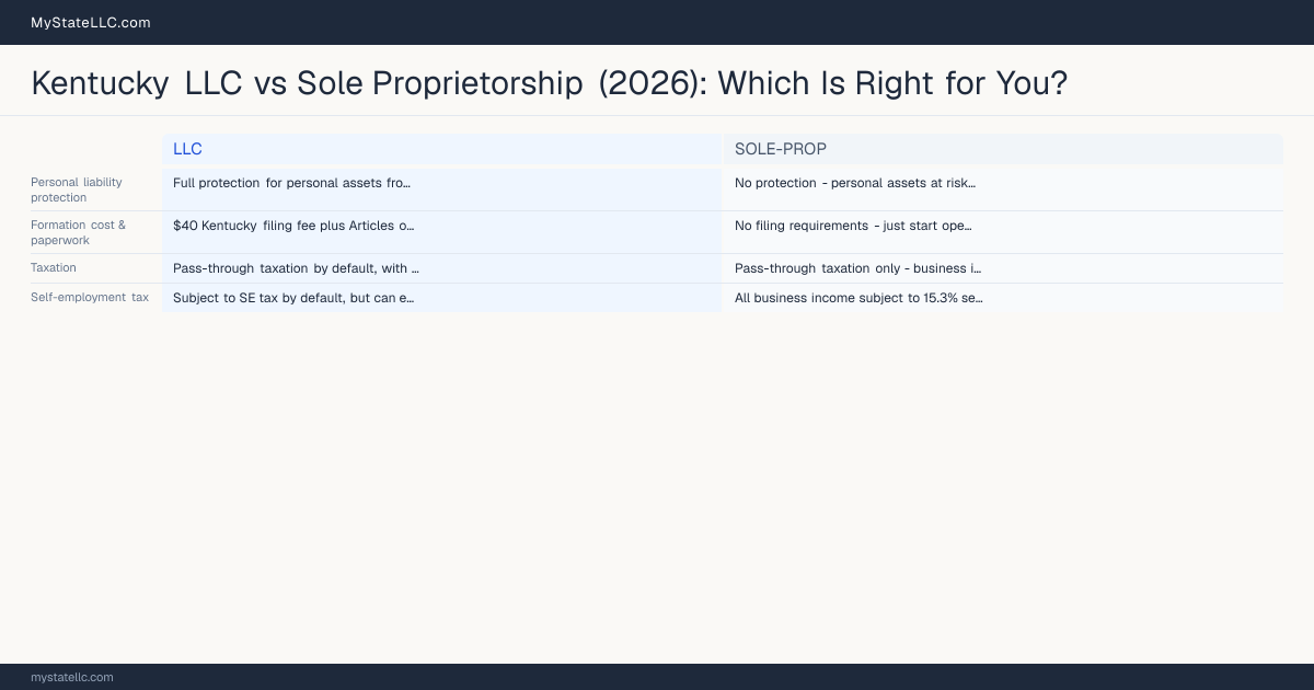 Kentucky LLC vs Sole Proprietorship (2026): Which Is Right for You? — comparison chart
