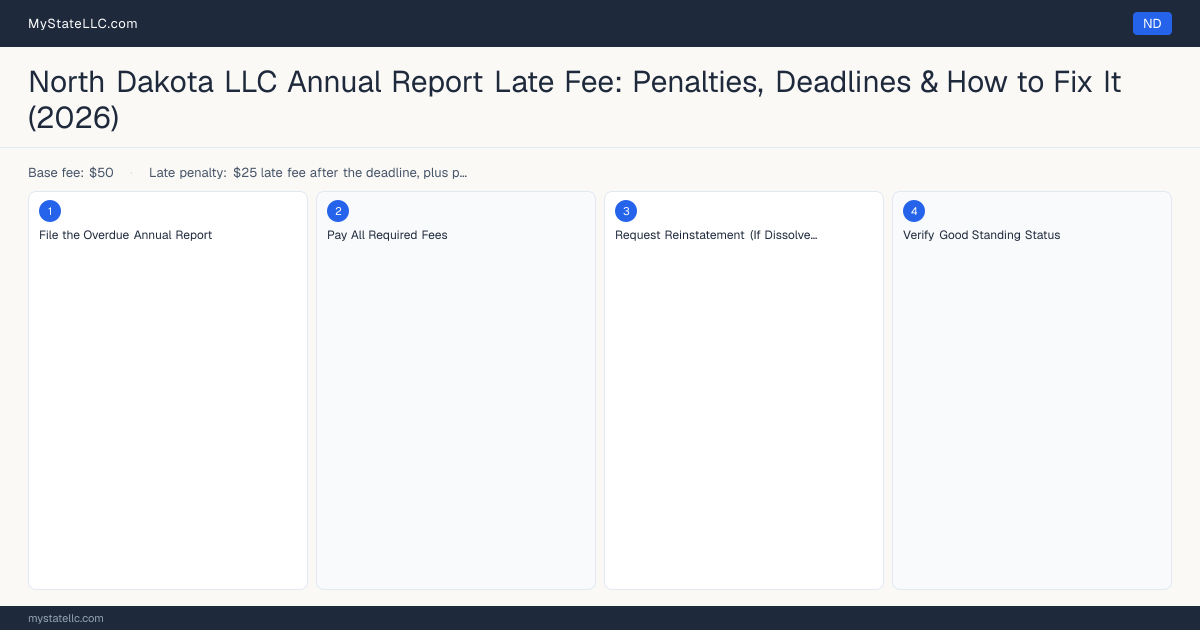 North Dakota LLC Late Fee — how to fix step diagram